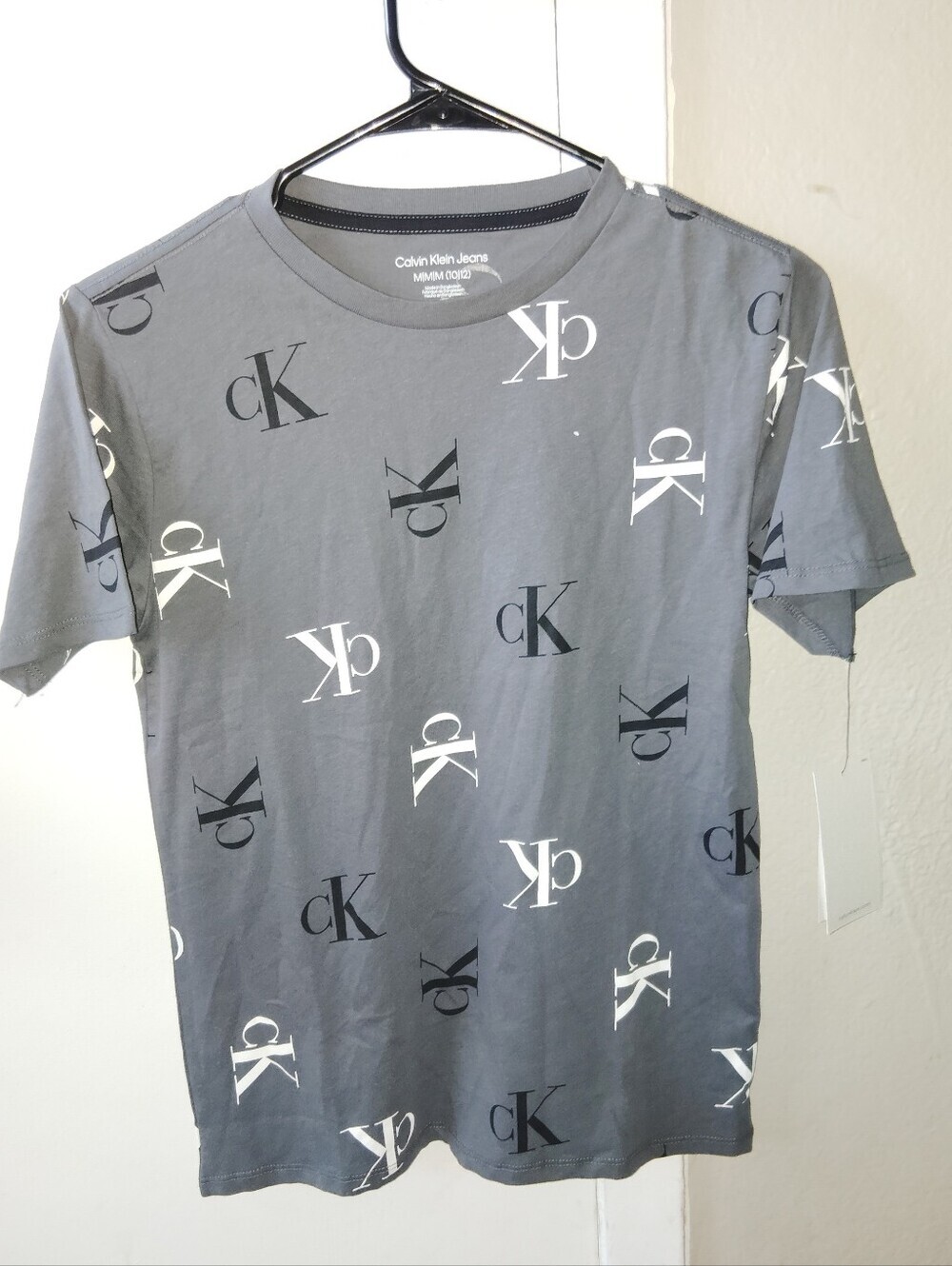 Calvin Klein Jeans Gray All-Over CK Logo Short Sleeve Tee